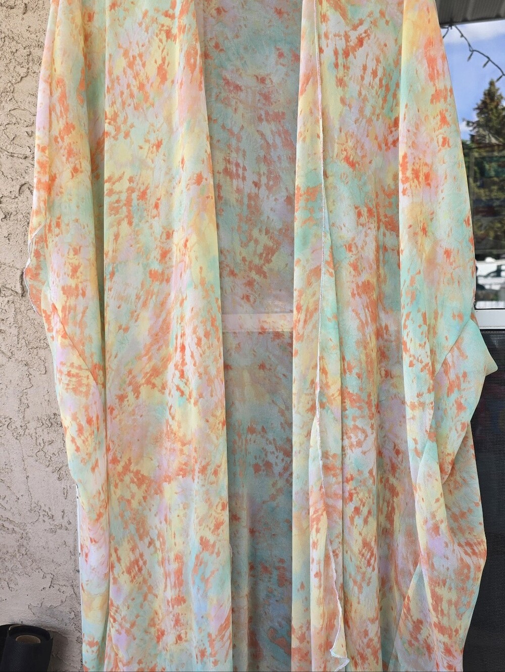 Urban Cowgirl & Co. Sheer Tie-Dye Kimono - Mint & Coral Multi Color